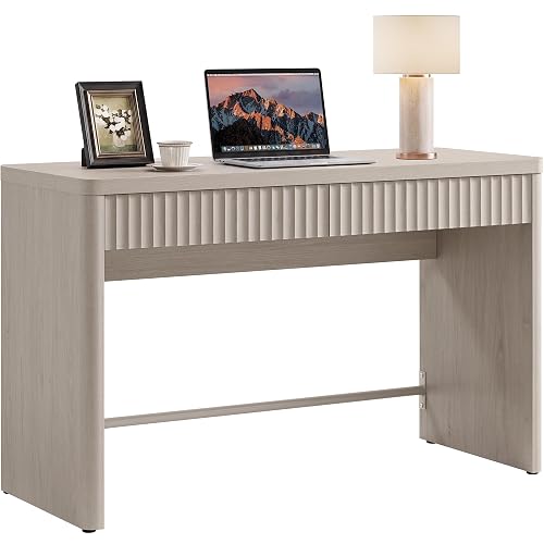 SICOTAS Office Computer Desk with 2 Drawers Modern Executive Writing Desk 48.8" Large Work Home Office Desks with Storage Fluted Makeup Vanity Table Study Table for Living Room Bedroom, White Alder