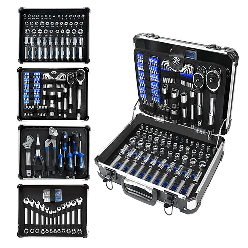 Prostormer 240-Pieces Mechanic Tool Set with Aluminium Tool Box | SAE and Metric Sizes, Chrome-Vanadium Steel, Universal Household and Auto Repair Tool Kit