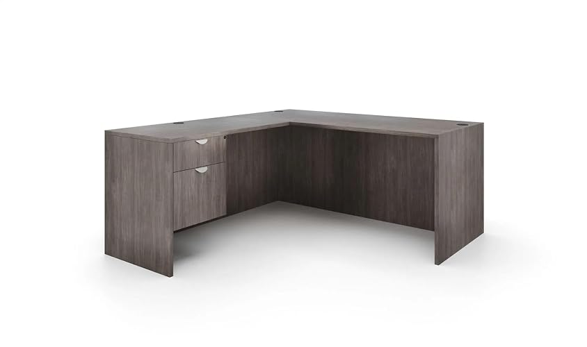 L Shape Office Desk with One Hanging Pedestal in Artisan Gray
