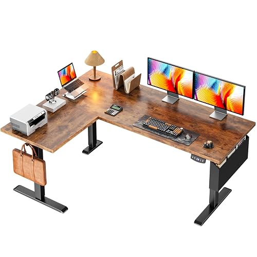 Korfile 63" L Shaped Standing Desk Height Adjustable Memory Presets | Reversible Corner Desk, Ergonomic Sit to Stand, for Home Office, Work and Study, Weight Capacity 180lbs Rustic Brown