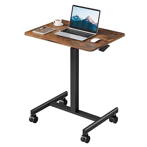 DUMOS Mobile Rolling Desk with Wheels, Small Standing Desks Rustic Brown | Height Adjustable Portable Rolling Table for Laptop PC, Computer Workstation for Home Office, Study, Bedroom