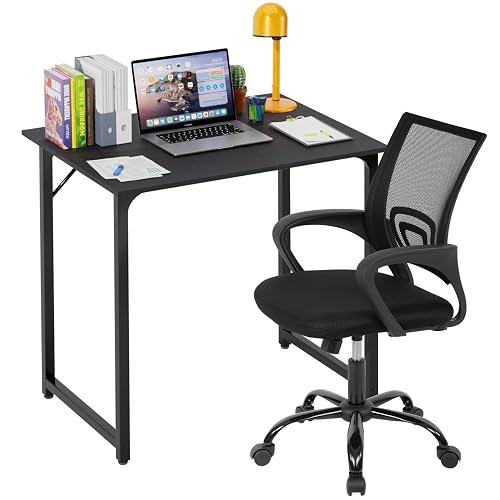 PayLessHere | 32" Office Desk with Ergonomic Office Chair | Black & Black | with Height Adjustable and Reclining Chair | Sturdy Computer Desk with Thick Desktop and Adjustable Legs | For Home, Office