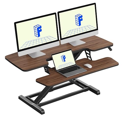 FLEXISPOT Standing Desk Converter 42" Premium Large Desk Riser for Triple Monitor, Spacious Desktop Sit Stand Workstation with Ergonomic Height Adjustment, Modern Stand Up Desk Riser, Walnut