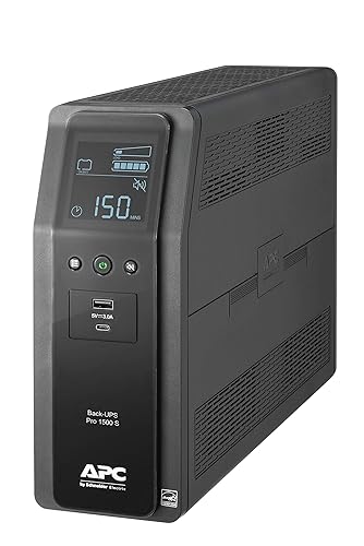 APC UPS 1500VA/900W Pure Sine Wave UPS for Computer, Electronics, BR1500MS2 | Back-UPS Pro sinewave UPS for PC, gaming & home offices. Surge protection, AVR, USB-C charging, User-replaceable battery