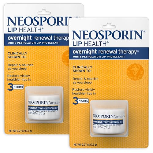Neosporin Lip Health Overnight Renewal Therapy, Twin Pack, 0.27 oz | White Petrolatum Lip Protectant, Nourishing Night Moisturizer to Repair Dry & Cracked Lips, Prevent & Protect Chapped Lips