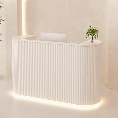 Modern Reception Desk with LED Light, 63" | Hidden Cable Management, Lockable Drawers & Engineered Wood Construction, Salon Spa Boutique Office Checkout Station