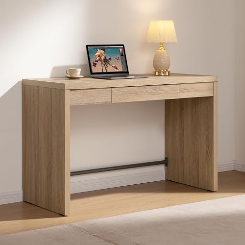SICOTAS Computer Desk Writing Table, 47-Inch Wooden Study Desk for Bedroom | Farmhouse Home Office Desk with Drawer, Boho Makeup Vanity Table for Dormitory, Reclaimed Light Oak, 1 Piece
