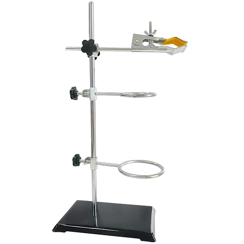 Sutekus Lab Stand Support with Clamp Chemistry Laboratory Stands Support Set Including a Burette Clamp and 2 Flask Ring Clamps, 16" Rod