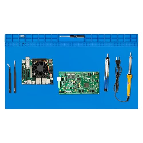 Oversized Large Soldering Mat, 27.6"x15.7" Heat Resistant Silicone Work Mat, 932°F Anti-Static & Magnetic Repair Pad for BGA Soldering Iron, Electronics, Phone, Laptop, PC, Watch Repair (Blue)