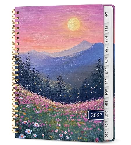 Taja 2027 Planner, Weekly and Monthly Calendar Book, Jan 2027-Dec 2027 | 6.3" x 8.5", Hardcover Calendar, Spiral Agenda Book with Tabs, Office School Home Supplies for Women and Men, Twilight Bloom