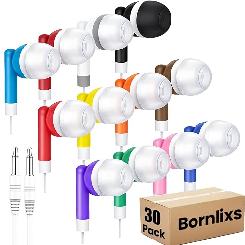 Bulk 30-Pack Wired Kids Earbuds for Classroom School | Individually Wrapped Student Earphones, 3.5mm Jack Compatible with Chromebook, Laptop, Tablet for Library & Computer Lab