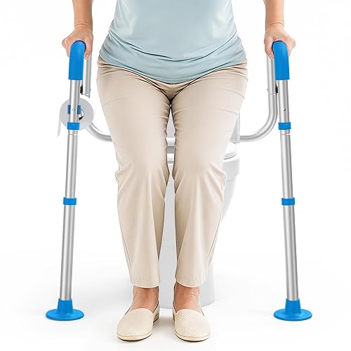 Loyoda Toilet Safety Rails with Handles and Non-Slip Foot Pads | Height & Width Adjustment Safty Frames, 350lbs Toilet Grab Bars for Elderly & Disabled, Only Fits Straight Tank Toilets