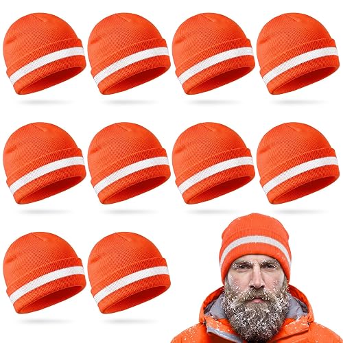 Tarpop Safety Beanie Bulk Reflective Beanie Knit Hat | High Visibility Hat, Winter Unisex Cap, Reflective Stripe, for Running Biking Guard, Warm Outdoor Night Visibility Safety