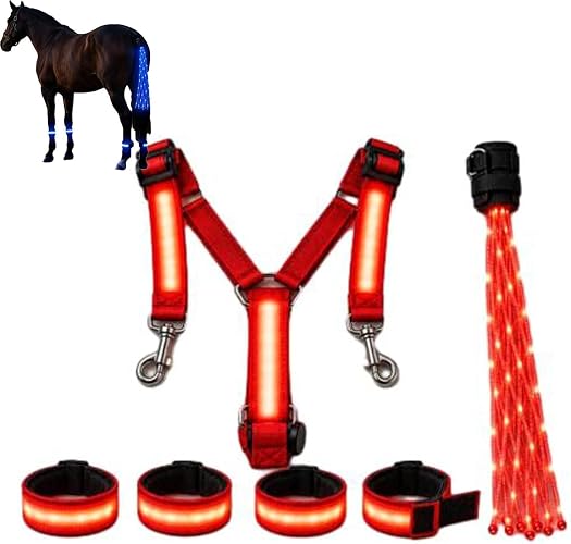 LED Equestrian Glow Safety Kit, Light-Up Horse-Riding Set | Horse LED Leg Straps, LED Horse Tack, Adjustable Chest Harness, High Visibility Night Riding Equipment