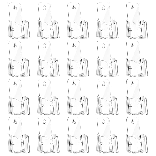 Hyuetrsa 20 Pcs Acrylic Brochure Holder 4x7.9 Inch Brochure Display Stand | Clear Literature Holder with Hanging Hole, Desktop Storage for Brochure, Magazine, Map, Booklets, Leaflet, transparent