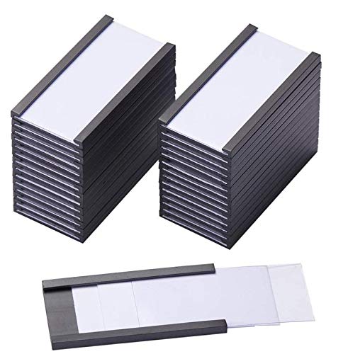 Eeoyu C Channel Magnetic Labels Holders, 30 Pack 1''x2'' for Metal Racks | Paper Inserts and Clear Plastic Protectors, Name Magnets, Cabinet Labels, Magnetic Signs