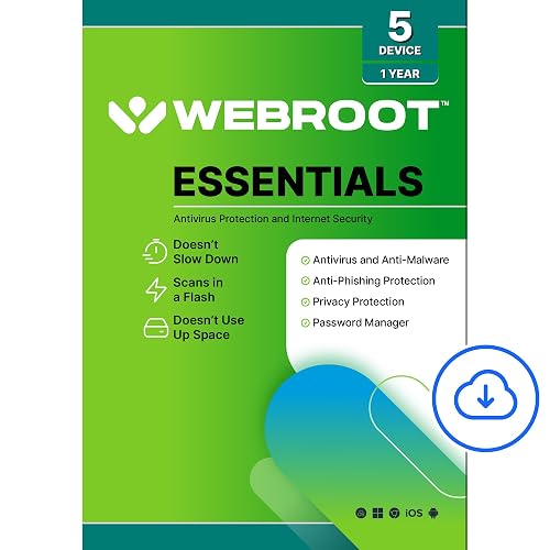 Webroot Essentials Software 2026 | 5 Device | Antivirus + Password Manager | 1 Year Download for PC/Mac [Online Code]