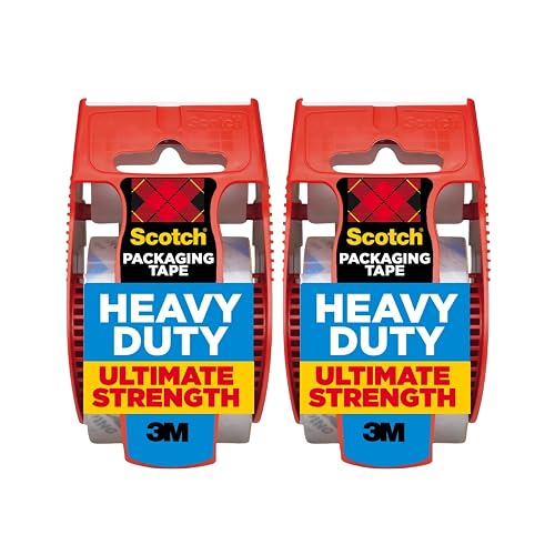 Scotch Heavy Duty Shipping Packing Tape, Clear, Packing Tape for Moving Boxes and Packaging Supplies, 1.88 in. x 22.2 yd., 2 Roll Dispensers, Moving Supplies