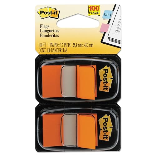 Post-it 680OE2 Standard Page Flags in Dispenser, Orange, 100 Flags/Dispenser