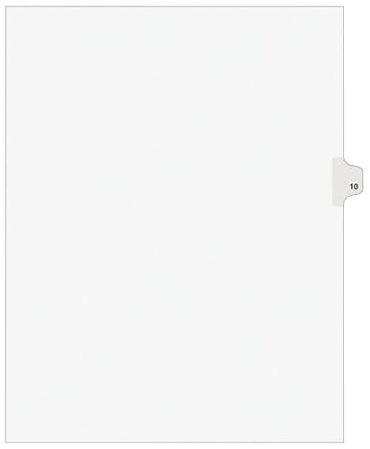 Avery Legal Exhibit Dividers, Side Tab, Number 10, 25 Total | For Legal Filing and Court Exhibits, Rip Proof Reinforced Tabs, Both-Side Printed, Unpunched Edge, White Paper Body