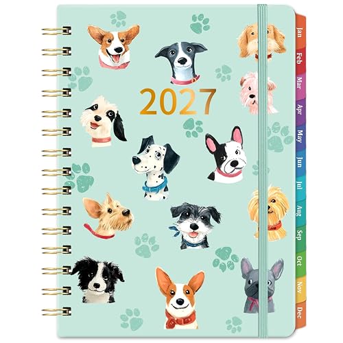 2027 Planner - 2027 Planner Weekly and Monthly, Planner 2027 | Jan. 2027 - Dec. 2027, 2027 Calendar Planner with Colorful Tabs, Back Pocket, 6.2" x 8.5", Cute Planner - Lovely Dog