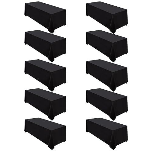 Surmente 10 Pack 90x156 Inch Black Tablecloth for 8 Foot Rectangle Tables | Dining Table Cover Protector, Wrinkle Free, Washable Polyester Fabric, 8ft Table Cloth for Wedding, Banquet, Restaurant