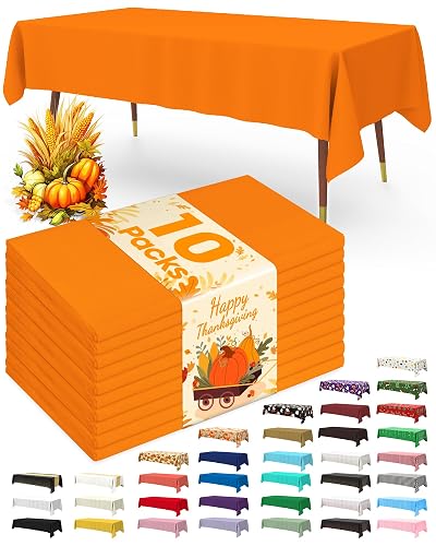 Pureegg Plastic Table Cloth Disposable 10 Pack, 54 x 108 Inch Table Cloths, St Patricks Day, Christmas Decorations, Tablecloths, Rectangle, Forest, Plastic Cover, Leakproof & Sturdy, Orange