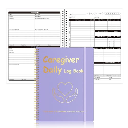 1 Pcs Caregiver Daily Log Book 8.5 x 11 Inch PP Cover Spiral Binder Caregiver Daily Sheets Caregiver Daily Task Sheet for Home Care Nursing Assisted Living and Senior Care 100 Pages (1)