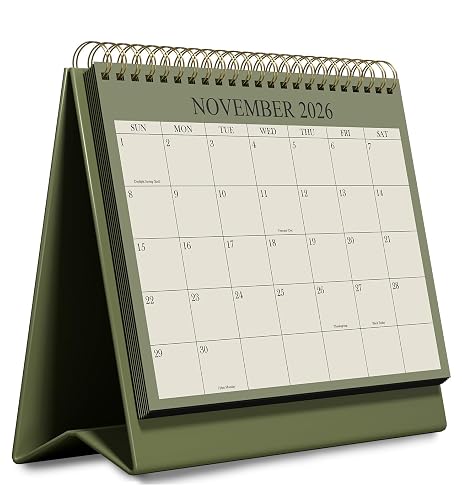 Desk Calendar 2027 - Runs November 2026 until June 2028 - Beautiful Small Flip Desktop Calendar for Easy Organizing, 6" x 8", Green
