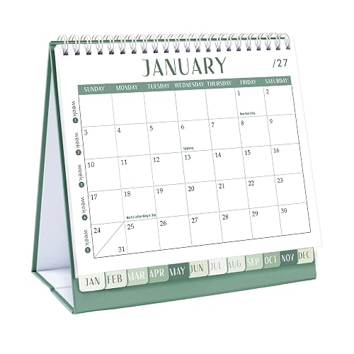 GuassLee 2027 Desk Calendar, 12 Months Small Standing Flip Desktop Calendar | Jan 2027-Dec 2027 Monthly Stand Up Planner with To Do List, Notes for Home School Office Organizing, 7.5" x 6.8", Green White