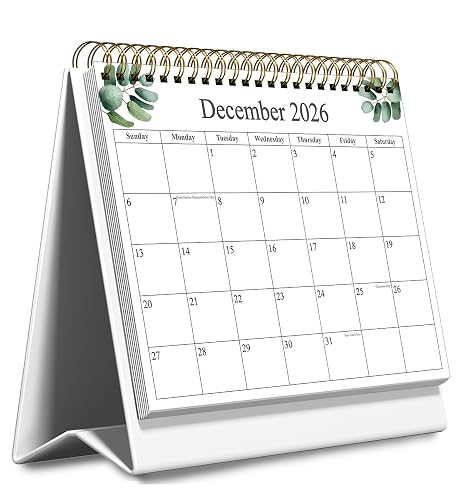 Desk Calendar 2027 - Runs December 2026 until June 2028 - Beautiful Small Flip Desktop Calendar for Easy Organizing, 6" x 8", Leaf