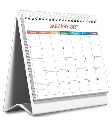 Desk Calendar 2027 - Runs January 2027 until June 2028 - Beautiful Small Flip Desktop Calendar for Easy Organizing, 6" x 8", Colorful