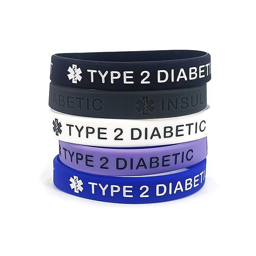 POYAMUSE 5pcs Rubber Medical Alert Bracelets – Type 1 or Type 2 Diabetic Wristbands for Women and Men