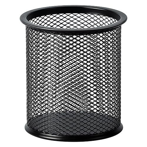 Amazon Basics Wire Mesh Pen Holder, Pencil Cup Desk Organizer for Stationery, Scissors, Office Caddy Storage, 3.7" x 3.3", Black
