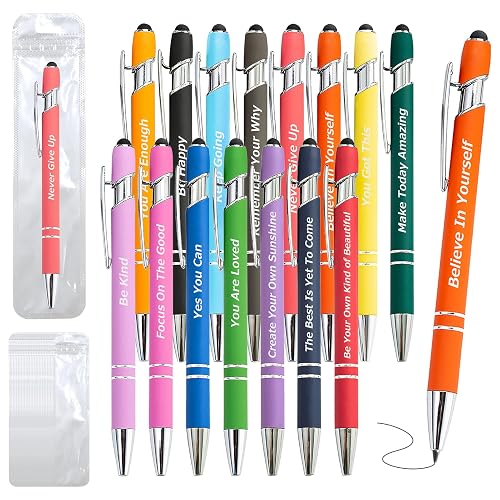 200 Piece Inspirational Pens Kit with Stylus Tip & Sayings – 100 Motivational Pen + 100 Individual Bags – Uplifting Quote & Positive Ideas – For Teachers, Office, School, Meetings, Team Events