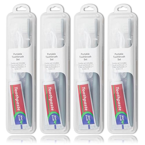 Lilingsty Toothbrush Travel kit, Portable Toothbrush kit (4-Pack) | Comes with travel toothbrushes, 25g travel toothpaste, 5 floss picks, travel toothbrush holder, suitable for travel, hotels