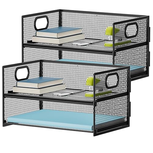Marbrasse 2 Tier Paper Organizer Letter Tray, Mesh File Organizer with Handle, Paper Sorter Desk Organizer for Home Office Supplies - 2P