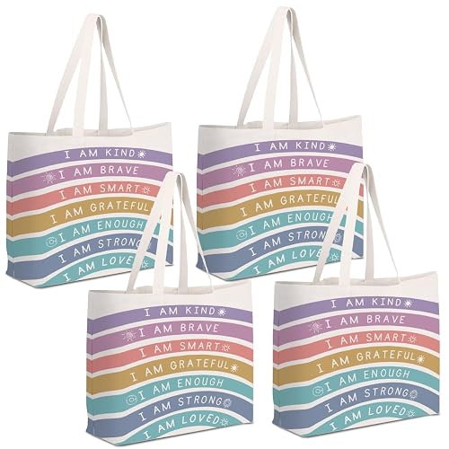 WFDN 4Pcs Positive Affirmation Rainbow Canvas Tote Bag Mental Health Gifts Inspirational Gifts Reusable Grocery Bags 2