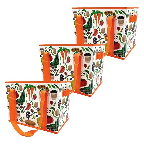 Earthwise Deluxe Collapsible Reusable Shopping Box Grocery Bag Set with Reinforced Bottom Bins Cubes (Set of 3)