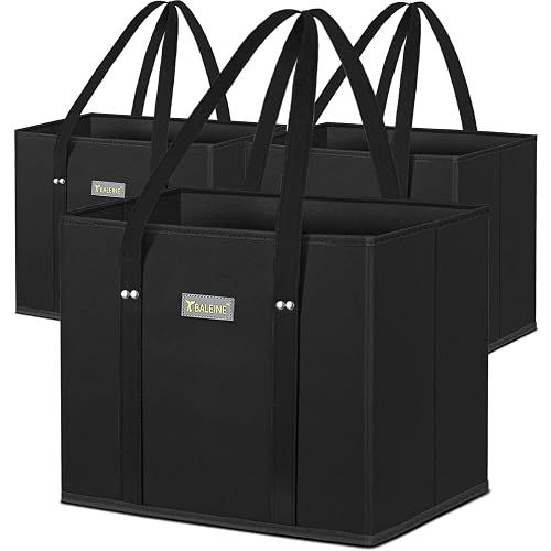 BALEINE 3Pk Reusable Grocery Bags, Foldable Shopping Bags for Groceries with Reinforced Bottom & Handles (Black) (Pack of 10)