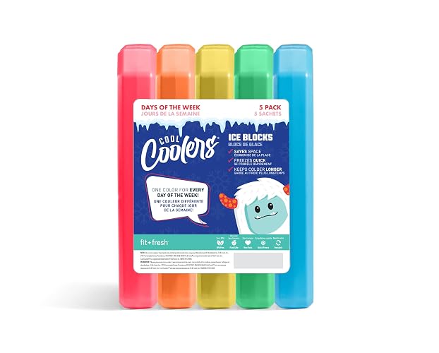 Cool Coolers by Fit & Fresh 5pk Days of the Week Ice Blocks | Reusable Ice Packs for Lunch Boxes & Coolers, BPA-Free, Long-Lasting Freeze, Cold Packs for Camping, Beach & Travel