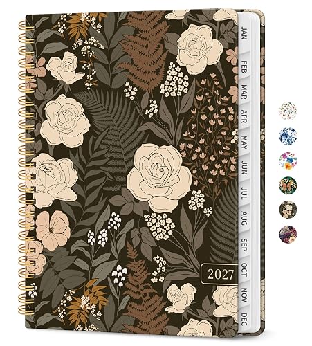 2027 Planner, Jan 2027-Dec 2027 Monthly & Weekly Calendar Planner | 6.3" x 8.5", Hardcover Calendar, Spiral Agenda Book with Tabs, Office School Home Supplies for Women and Men, Wild Rose