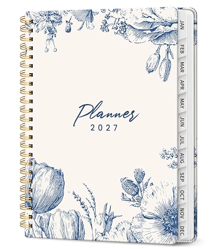 2027 Planner, Jan 2027-Dec 2027 Monthly & Weekly Calendar Planner | 6.3" x 8.5", Hardcover Calendar, Spiral Agenda Book with Tabs, Office School Home Supplies for Women and Men, Blue Elegance