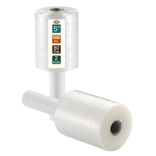 Simply Cool Mini Hand Stretch Wrap 2Pack 5 Inch 1000Ft 80 Gauge Shrink Wrap | Heavy Duty Industrial Strength Mini Shrink Wrap Roll for Moving Supplies, Furniture, Pallet Wrapping and Packing Stretch Film