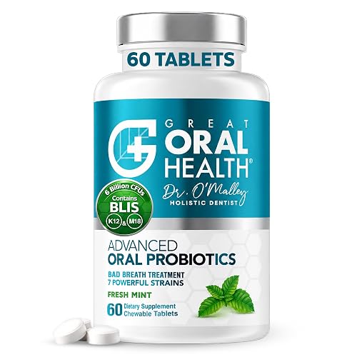Oral Probiotics for Mouth Bad Breath Treatment for Adults; Dentist Formulated Dental Probiotics for Teeth and Gums Health & Chronic Halitosis with BLIS K12 M18, 60 Chewable Oral Health Tablets Mint