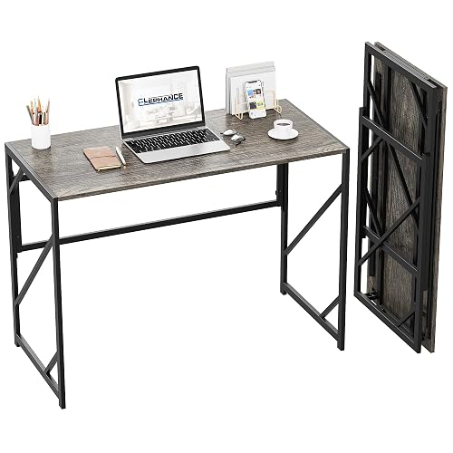 Elephance Folding Desk Writing Computer Desk for Home Office No-Assembly | Study Office Desk,Foldable Table for Small Spaces,39.4 Inch,Black Oak