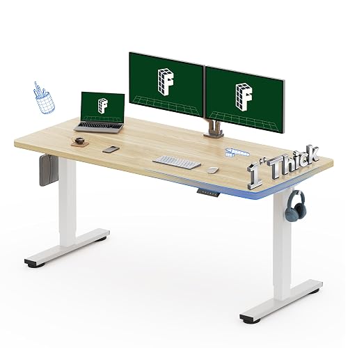 FLEXISPOT 60"x24" Electric Standing Desk, White Wood Grain | One-Piece Desktop, 1" Thick Top, Height Adjustable, Stable Steel Frame, Home Office & Multi-Monitor Setup