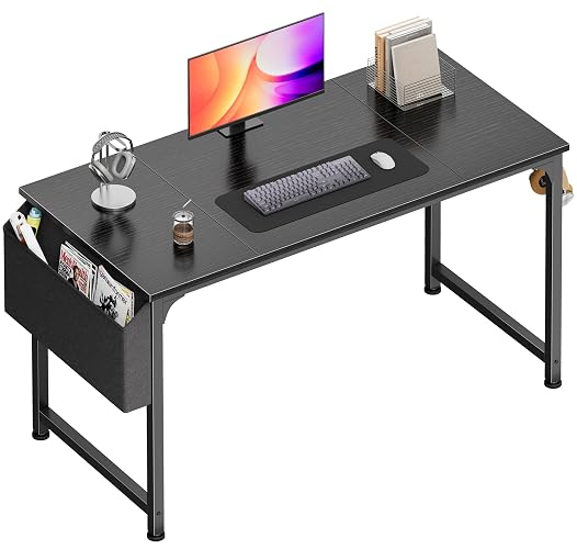 PRAISUN 47''  Computer Desk with Fabric Storage Bag & 2 Hooks | Office Desk with Durable Desktop, Gaming Desk, Writing Work Study Desk for Bedroom, Home Office, Black