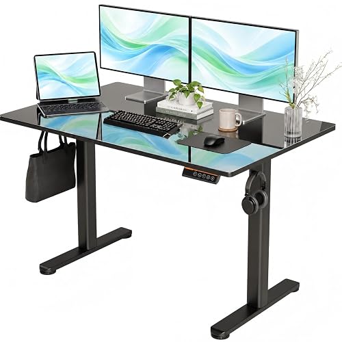 Seang Glass Electric Adjustable Standing Desk, 48" x 24",Black | Tempered Glass, Smooth Height Adjustment, 3 Memory Presets, Easy Assembly, Computer Workstation, Home Office Desk