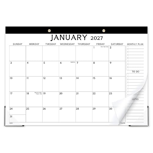 Anlook Desk Calendar 2027-2028, January 2027 to June 2028, 17x12 Large | 18 Months Desktop Calendar with Clear Cover, Monthly Wall Calendar with Haning Holes for Home Office Planning
